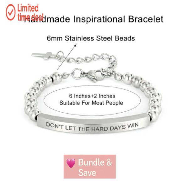 Stainless Steel Beaded Cross Bracelet with Bible Verse, Adjustable Fit - Picture 7 of 8